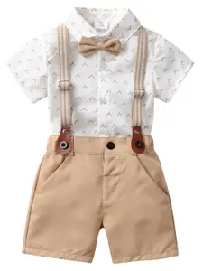 StyleCast Infants Boys White & Beige Printed Shirt with Shorts