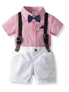 StyleCast Boys Pink Striped Shirt with Shorts And Suspenders