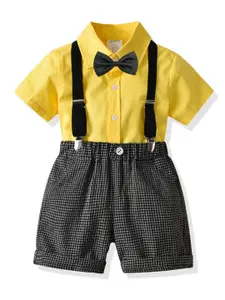 StyleCast Boys Yellow & Black Shirt With Checked Shorts & Suspenders