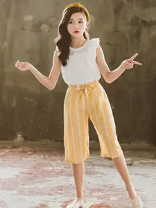 StyleCast Girls Yellow Pure Cotton Top With Palazzos