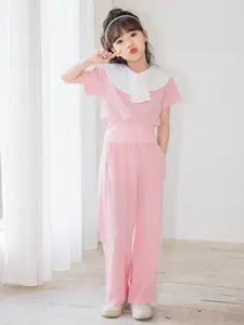 StyleCast Girls Pink Colourblocked Pure Cotton Top with Pyjamas