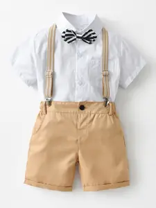 StyleCast Boys White Shirt With Shorts And Suspenders