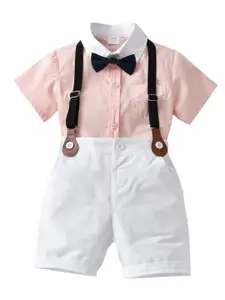 StyleCast Boys Pink & White Shirt & Shorts With Suspenders