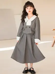 StyleCast Girls Grey Pure Cotton Top with Skirt