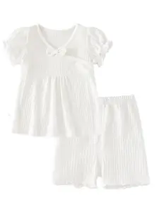 StyleCast Infant Girls White Self Designed Pure Cotton Top with Shorts