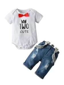 StyleCast Boys White & Blue Printed T-shirt with Trousers