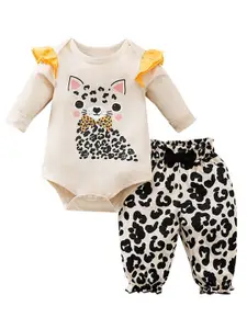 StyleCast Girls Beige Printed Bodysuit with Shorts