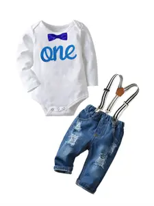 StyleCast Boys White & Blue Typography Printed Shirt with Trousers