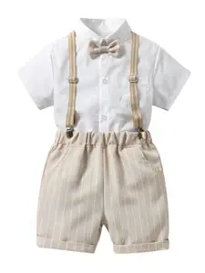 StyleCast Boys White Shirt Collar Shirt & Shorts With Suspenders