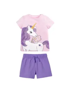 StyleCast Girls Purple Printed Top With Shorts