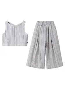 StyleCast Girls Grey Striped Pure Cotton Top with Palazzos