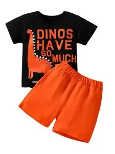 StyleCast Boys Black Graphic Printed Top with Shorts