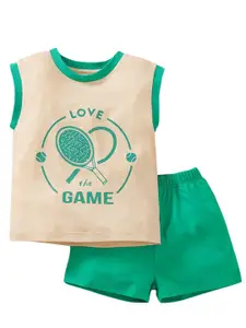 StyleCast Boys Green Printed Pure Cotton T-shirt With Shorts