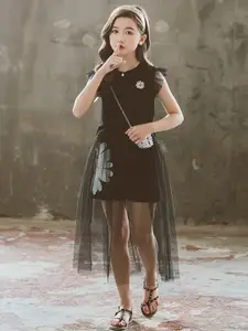 StyleCast Girls Black Pure Cotton Sleeveless Top with Skirt