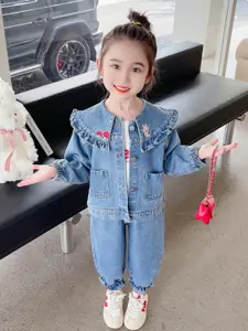 StyleCast Infant Girls Blue Pure Cotton Denim Top with Trousers