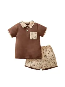 StyleCast Boys Brown Pure Cotton T-shirt with Shorts