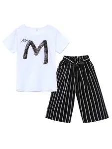 StyleCast Girls Blue Typography Printed Top with Palazzos