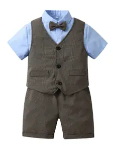 StyleCast Boys Blue Shirt with Shorts And Striped Waistcoat