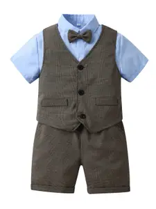 StyleCast Boys Blue Shirt with Shorts And Striped Waistcoat