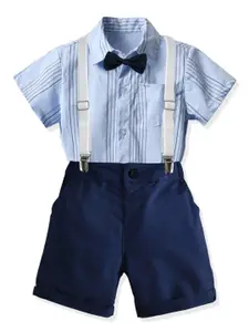 StyleCast Boys Blue Striped Shirt Collar Shirt & Shorts With Suspenders