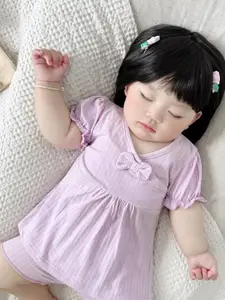 StyleCast Girls Purple Ribbed Pure Cotton Top with Shorts