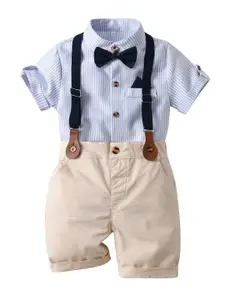 StyleCast Boys Blue Striped Shirt & Trousers With Suspenders
