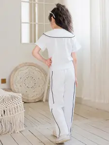 StyleCast Girls White Pure Cotton Top with Trousers