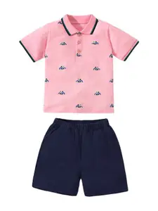 StyleCast Boys Pink Printed Pure Cotton Top with Shorts