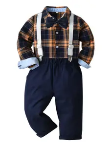 StyleCast Boys Yellow Checked Shirt with Trousers & Suspenders