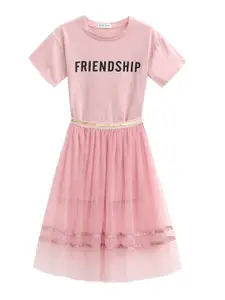 StyleCast Girls Pink & Black Friendship Printed Top With Skirt
