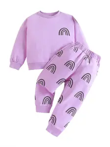 StyleCast Girls Purple Printed T-shirt With Trousers
