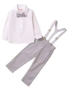 StyleCast Boys White Shirt Collar Pure Cotton Shirt & Trousers With Suspenders