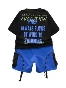 StyleCast Boys Black Printed Cotton T-shirt with Shorts