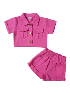 StyleCast Girls Pink Shirt Collar Jacket with Shorts