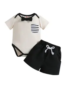 StyleCast Boys White & Black Striped T-Shirt with Shorts