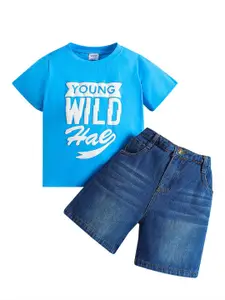 StyleCast Boys Blue Printed T-shirt with Shorts