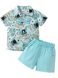 StyleCast Boys Blue Printed Shirt With Shorts