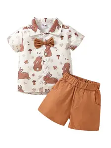 StyleCast Boys Brown Printed Shirt with Shorts