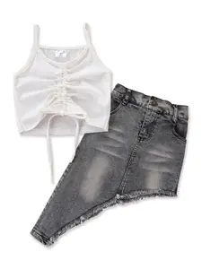 StyleCast Girls White & Grey Sleeveless Top With Skirt