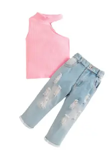 StyleCast Girls Pink Ribbed Top With Trousers