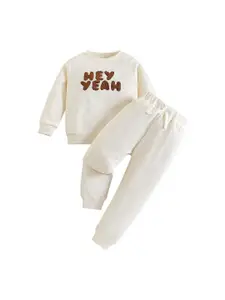 StyleCast Boys White Self Design T-shirt with Trousers