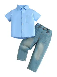 StyleCast Boys Blue Shirt Collar Shirt with Jeans