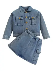 StyleCast Girls Blue Shirt Collar Shirt with Skirt