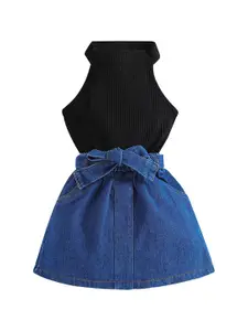 StyleCast Girls Black Ribbed Halter Neck Top with Skirt