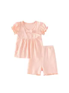 StyleCast Girls Pink Ribbed Pure Cotton Top With Shorts