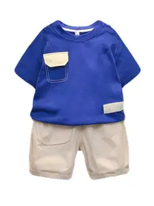 StyleCast Boys Blue Colourblocked Pure Cotton T-shirt with Shorts