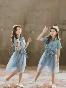 StyleCast Girls Blue Pure Cotton Shirt With Skirt