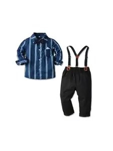 StyleCast Boys Blue Striped Shirt Collar Shirt & Trouser With Suspenders