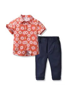 StyleCast Boys Red Floral Printed Shirt Collar Shirt With Trouser