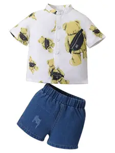 StyleCast Boys White Printed Shirt With Shorts